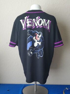 Marvel Venom Baseball Jersey Men's XL Black Purple Graphic Button Up Shirt